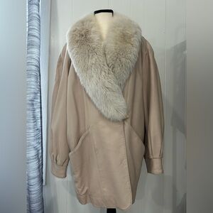 J. Percy for Marvin Richard’s crème tan leather fox fur collar coat jacket M-VTG
